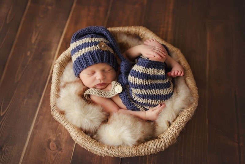 Vedory Fashion Newborn Baby Photography Props Boy Girls Photo Shoot Props Outfits Crochet Knitted Costume Unisex Cute Infant Hat Pants Set (Stripe two) - Image 2